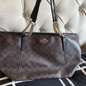 Coach Dark Brown Signature Chain-Handle Tote